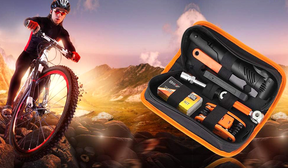 XCH Robots Tool Kit Bicycle Repair Bag With Tire Pump For Camping Travel