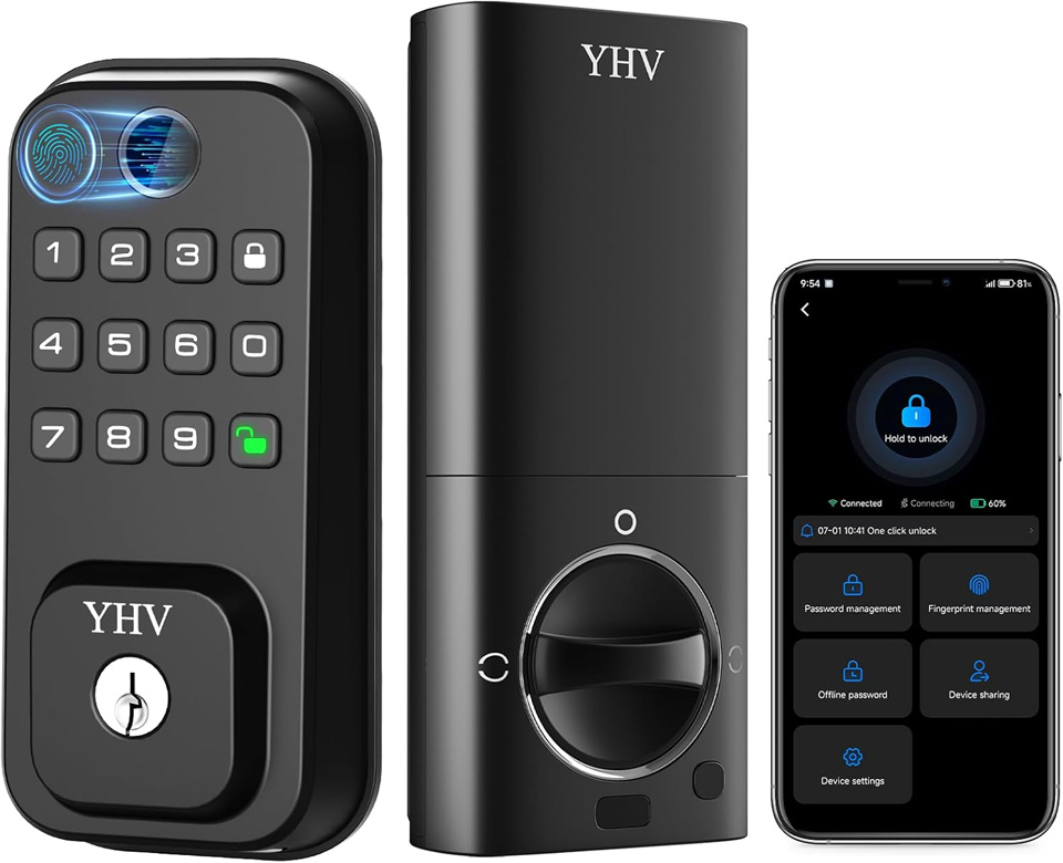 YHV Keyless Smart Door Lock With Fingerprint Pad And Built-in WiFi