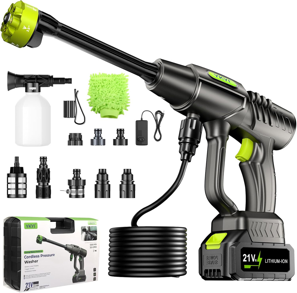YKYI 1200 PSI Cordless Pressure Washer With 6-in-1 Nozzle