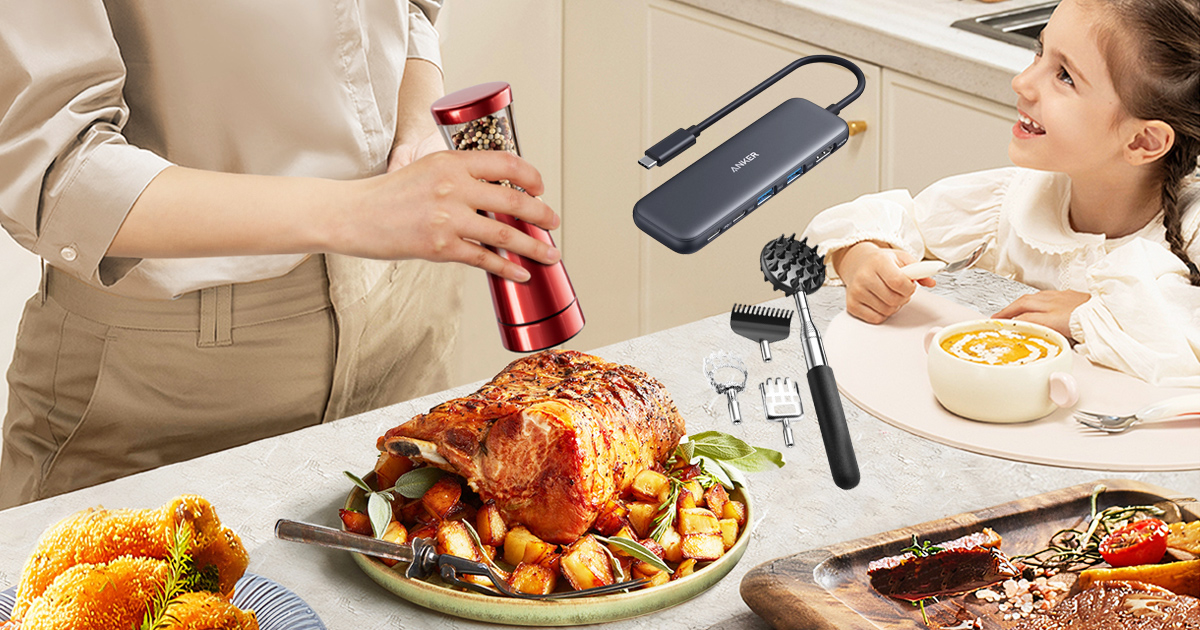 Amazon gadgets and smart tech including a 3-in-1 hot and iced coffee maker, 4-in-1 air fryer, and a 5-in-1 USB-C to HDMI splitter with 4K display