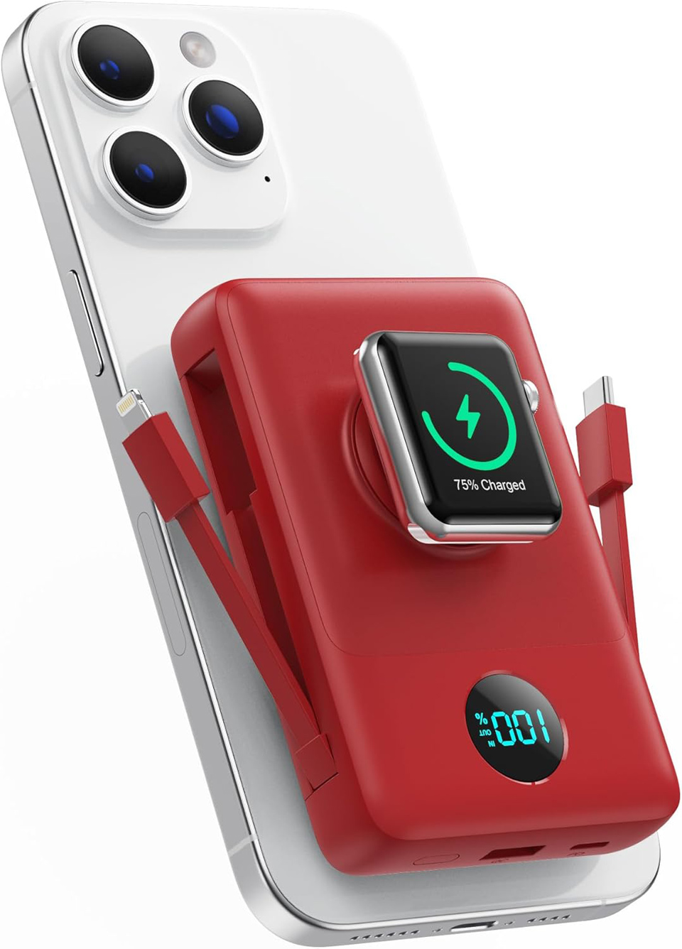 APHUWJ Magnetic Portable Charger With Built-in Cables