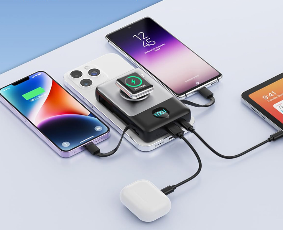 APHUWJ Magnetic Portable Charger With Built-in Cables