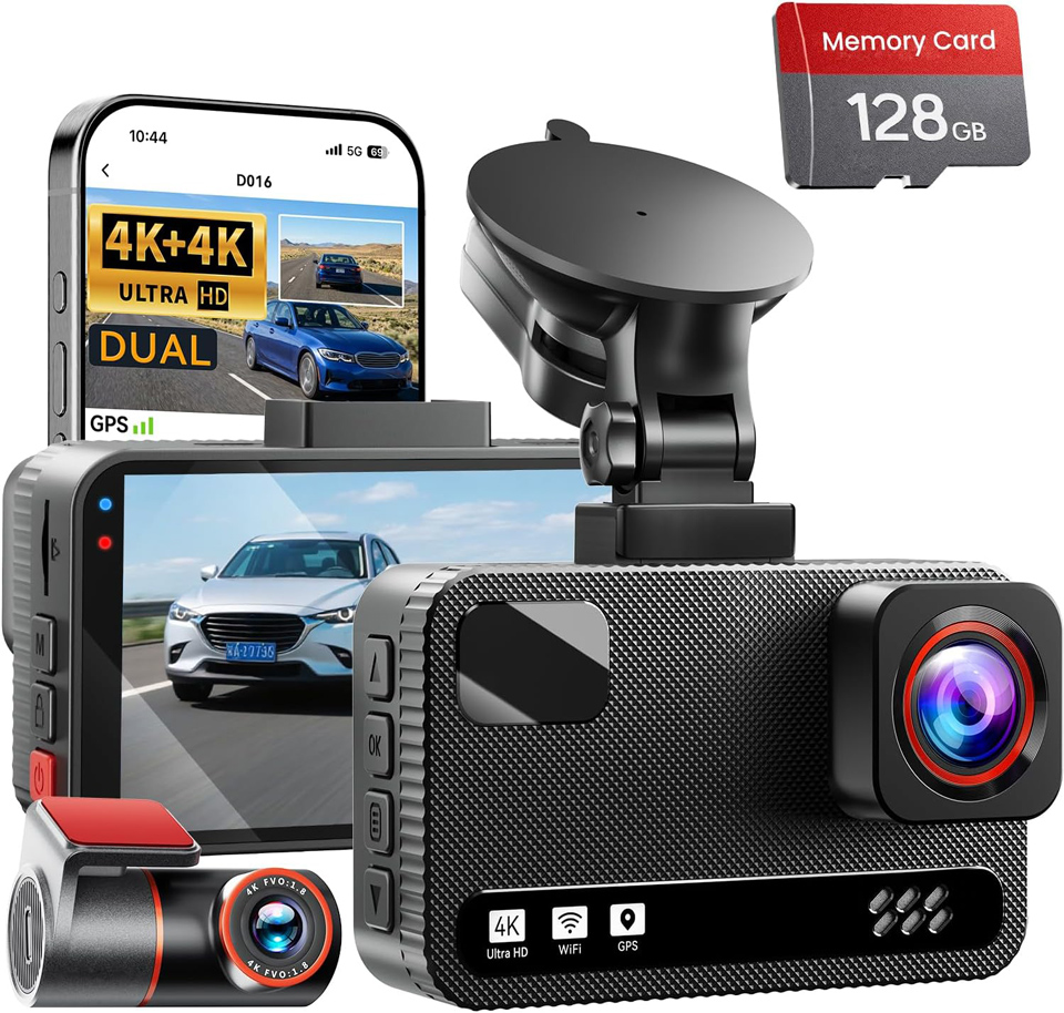 Aputeta 4K Front And Rear Dash Cam With Free 128GB Card