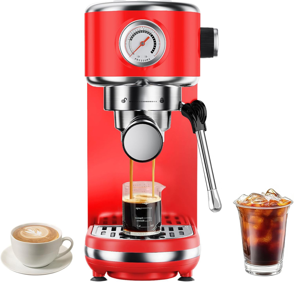 atatix 20-Bar Pressure Espresso Maker With Milk Frother