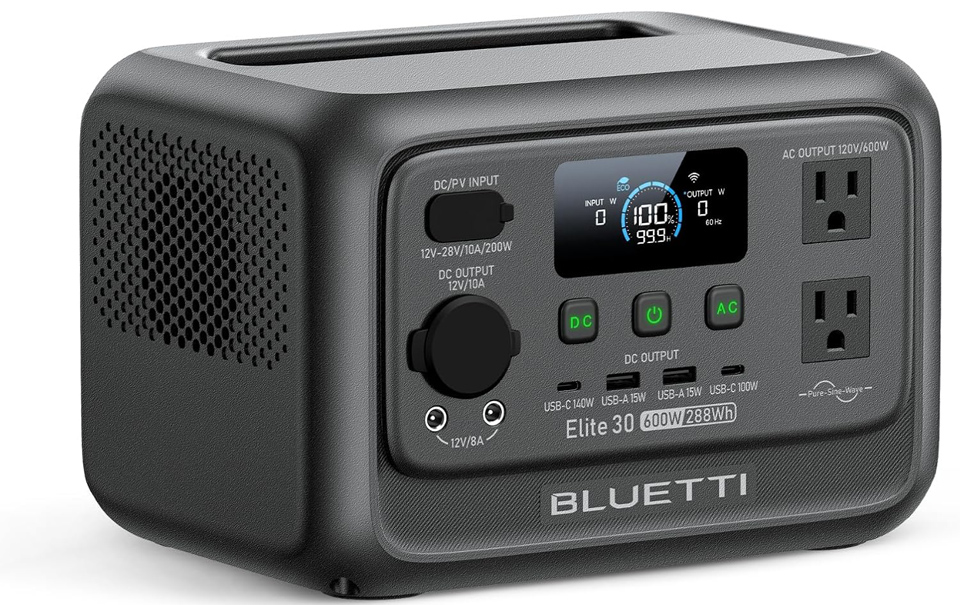 BLUETTI Elite 30 V2 compact portable power station lightweight emergency power source for road trips.