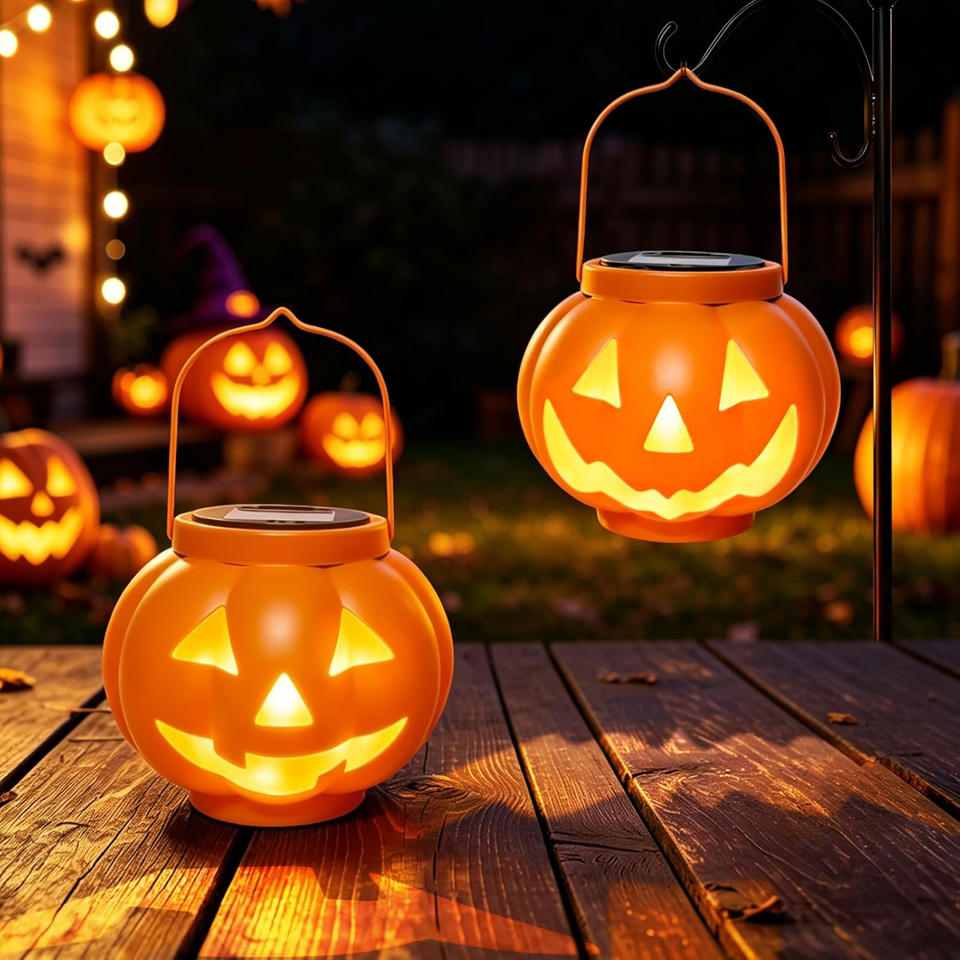 BRIGHTDECK 2-Pack Halloween Pumpkin Solar Lanterns