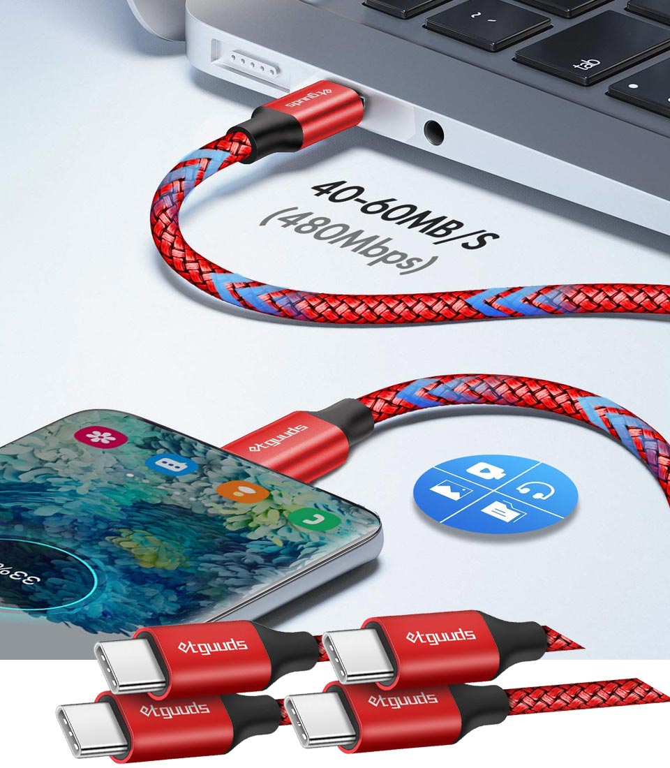 etguuds 3ft 2-Pack Fast Charge USB C To USB C Cable