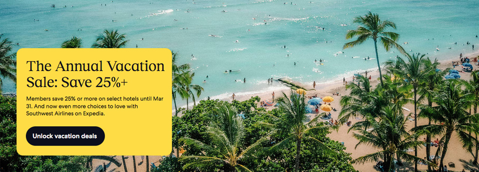 Expedia's nnual Vacation Sale - Members Save 25% plus
