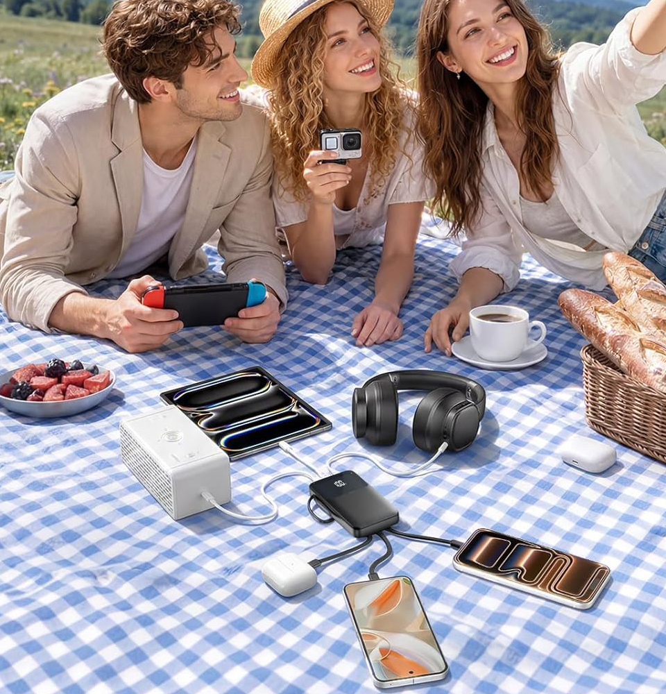 HELLEE Portable Travel Charger Power Bank With 4 Built-in Cables