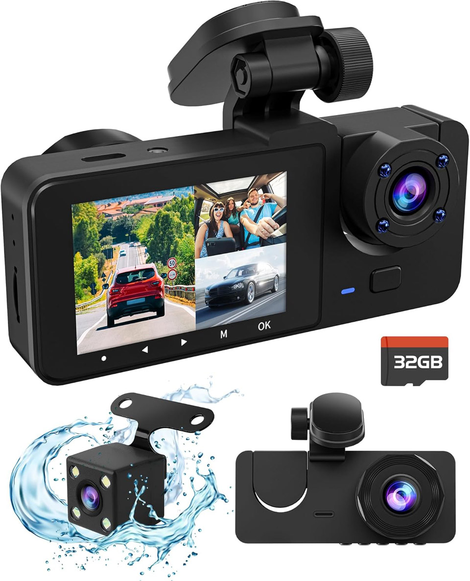 lensuge 4K Front Rear Inside Dash Cam