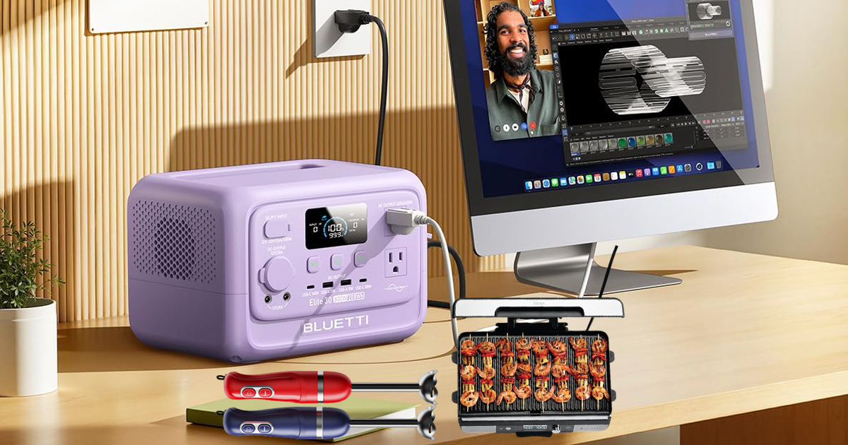 Amazon kitchen and home gadgets including a 20-inch indoor griddle, portable power station, and a immersion handheld electric blender for easy food prep