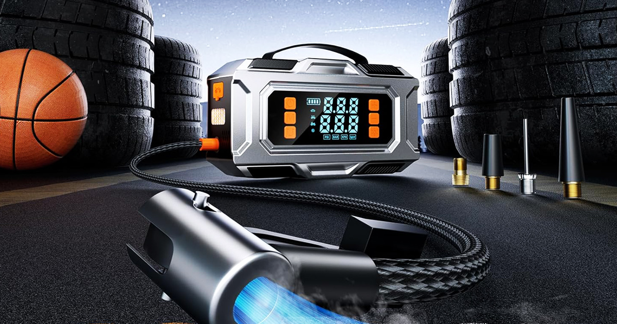 Portable Amazon jump starter with built-in air compressor