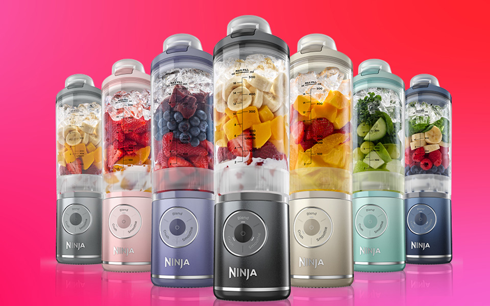 The Ninja Twist & Go smoothie blender in several different colors