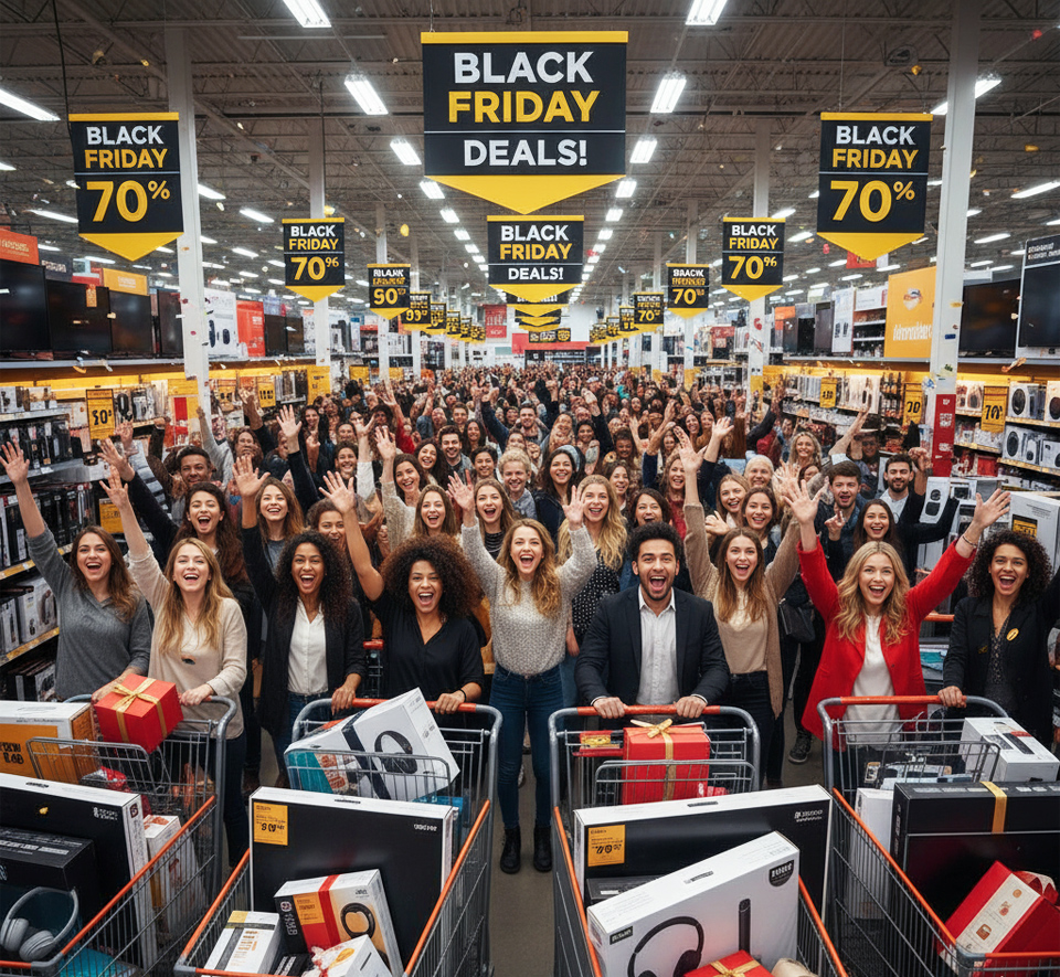 Shoppers enjoying Black Friday Deals at a store