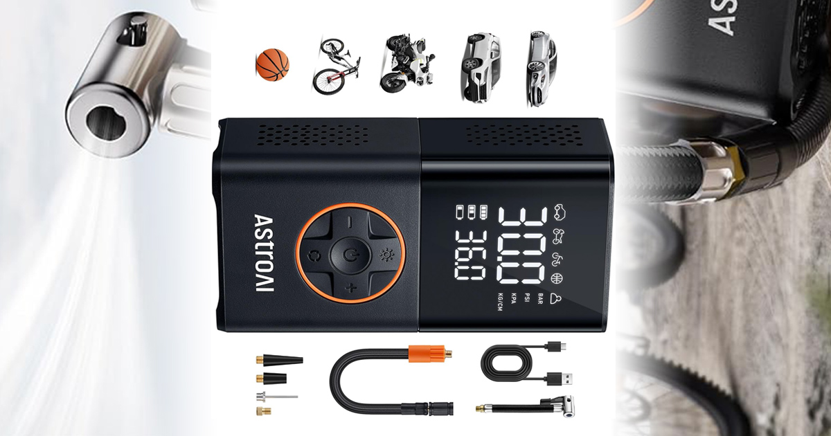 AstroAI Portable cordless air tire tnflator with digital dual values display