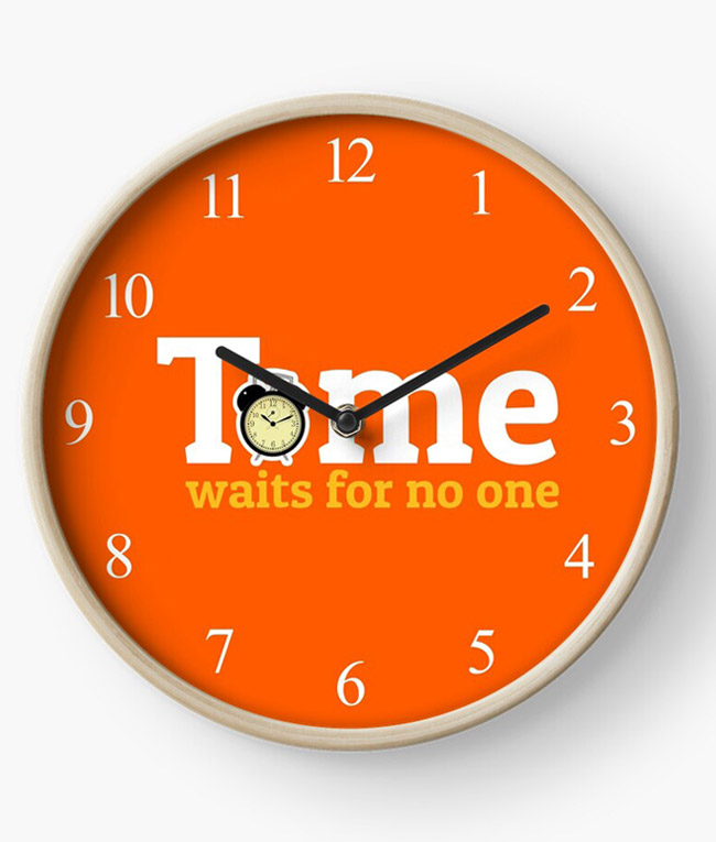 Time Waits For No One orange clock