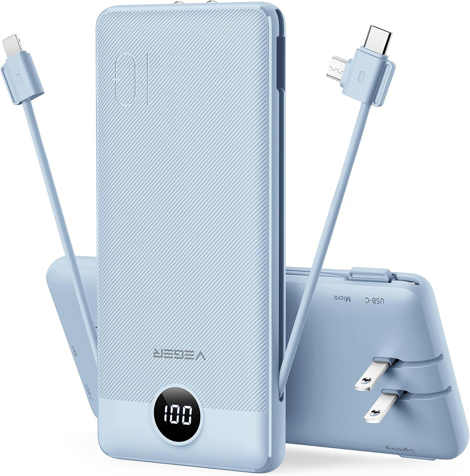 VEGER Portable Charger For iPhone With Built In Cables & Wall Plug