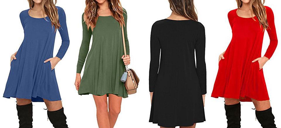 AUSELILY Long Sleeve T-Shirt Dresses With Pockets