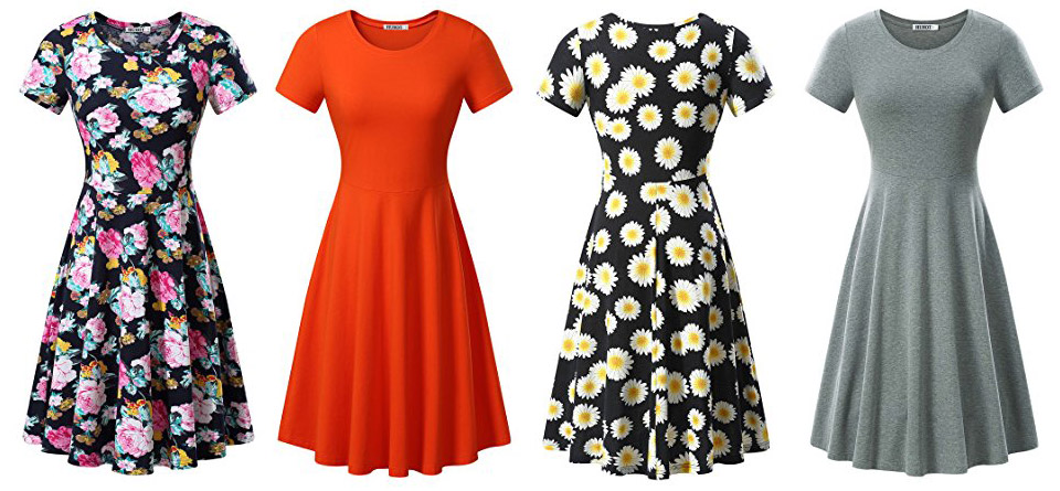 HUHOT Short Sleeve Summer Casual Flared Midi Dress