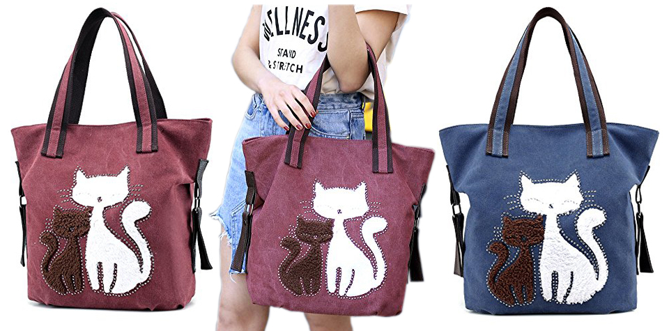 Hiigoo Lovely Canvas Cat Tote Bag<