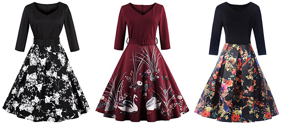 ZAFUL Vintage Floral V-Neck Swan Midi Dress