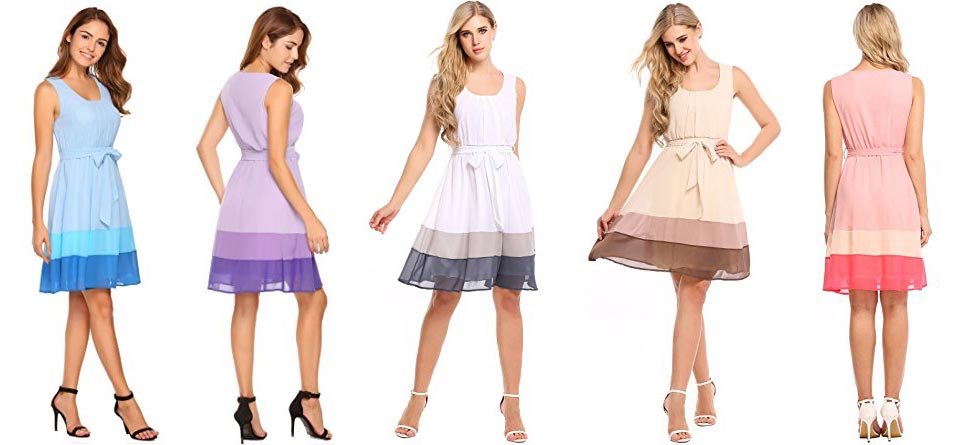 Zeagoo Sleeveless Fit and Flare Colorblock Dress
