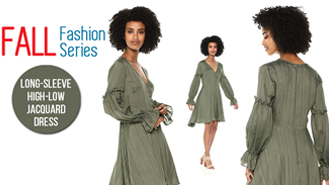 Fall Fashion Series - BCBGMAXAZRIA Long-Sleeve High-Low Jacquard Dress 
