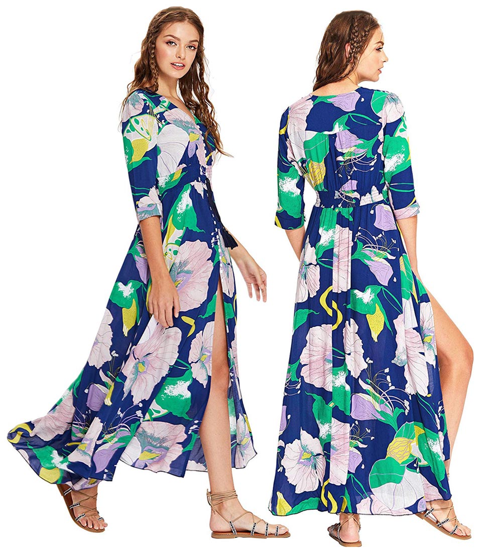 Milumia Button Up Split Floral Print Maxi Dress